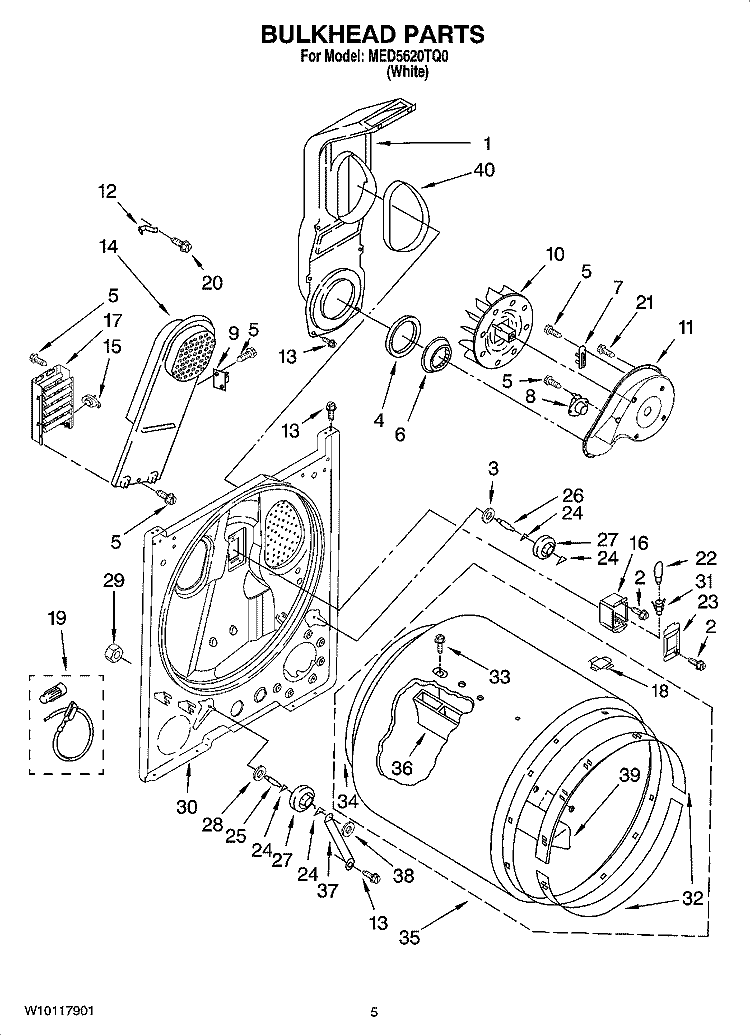 BULKHEAD PARTS, OPTIONAL PARTS (NOT INCLUDED) Diagram and Parts List for  Maytag Dryer