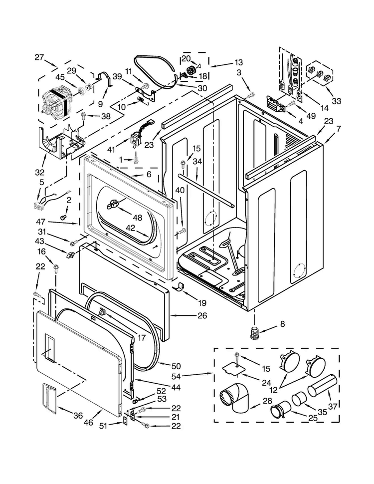 Cabinet Parts Diagram and Parts List for  Maytag Dryer