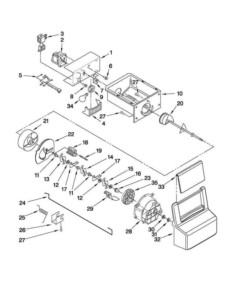 Motor And Ice Container Parts Diagram and Parts List for MSD2574VEW11  Maytag Refrigerator