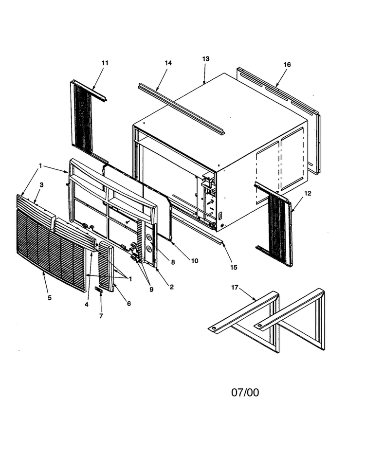 Outer Case Assembly Diagram and Parts List for RC10010C1DR REV A Amana Air Conditioner