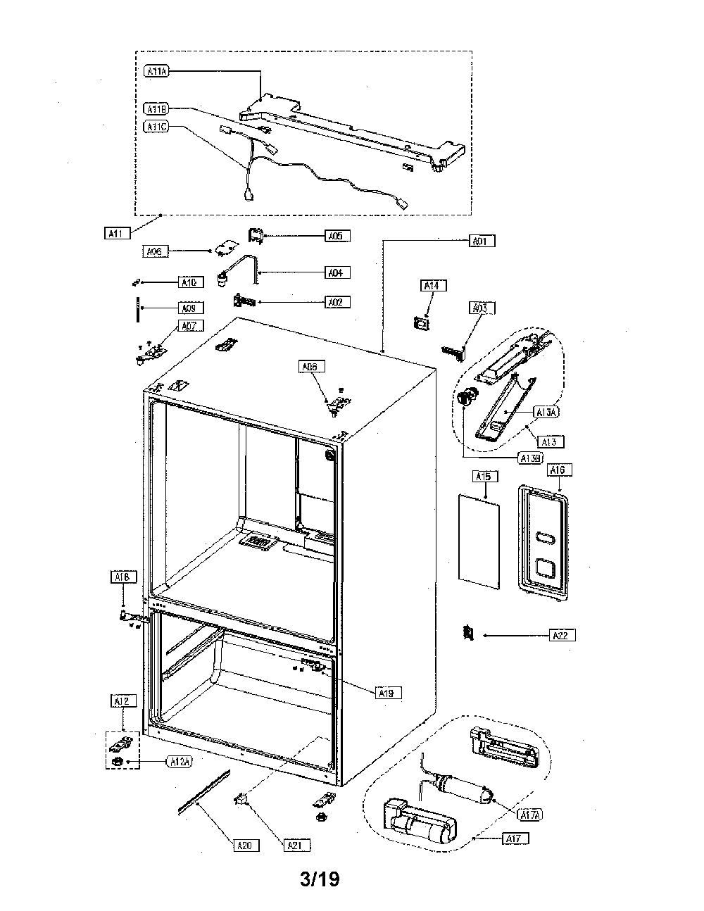 Cabinet Diagram and Parts List for 11173305910  Kenmore Refrigerator