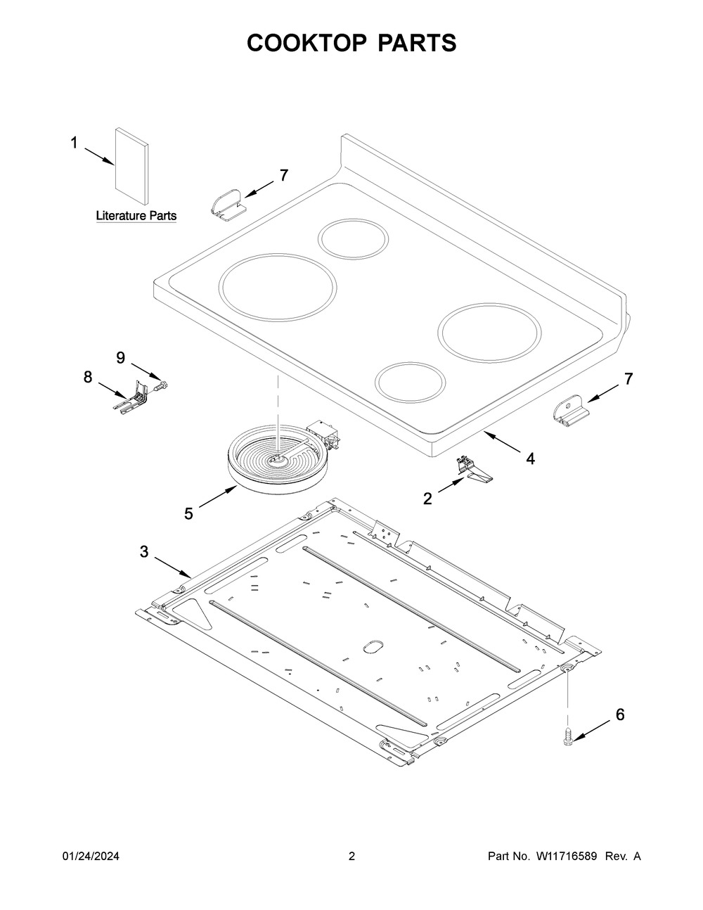 Cooktop Parts Diagram and Parts List for  Amana Range