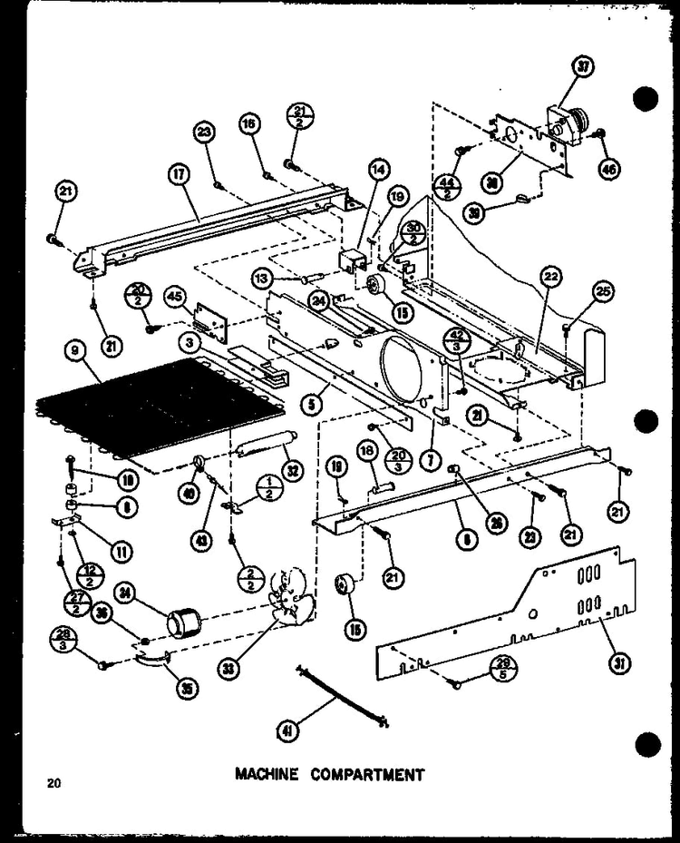 Machine Compartment Diagram and Parts List for SLDI25F-P7642102W  Amana Refrigerator