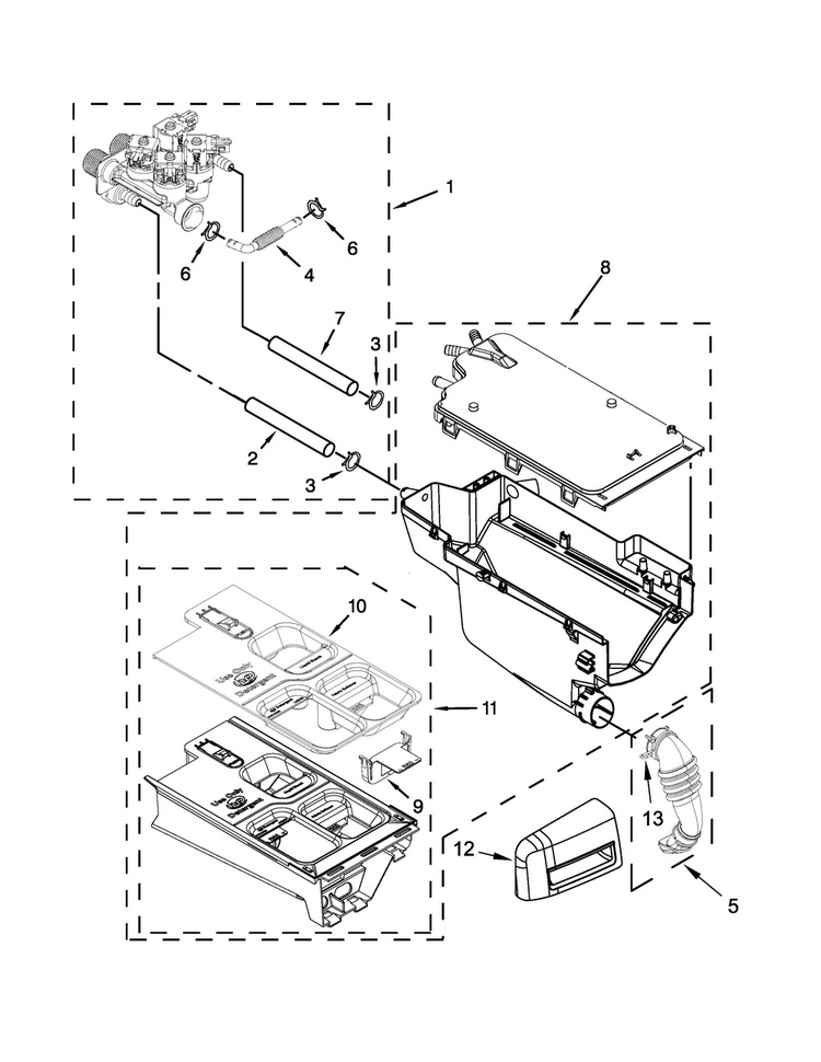 Dispenser Parts Diagram and Parts List for  Maytag Washer