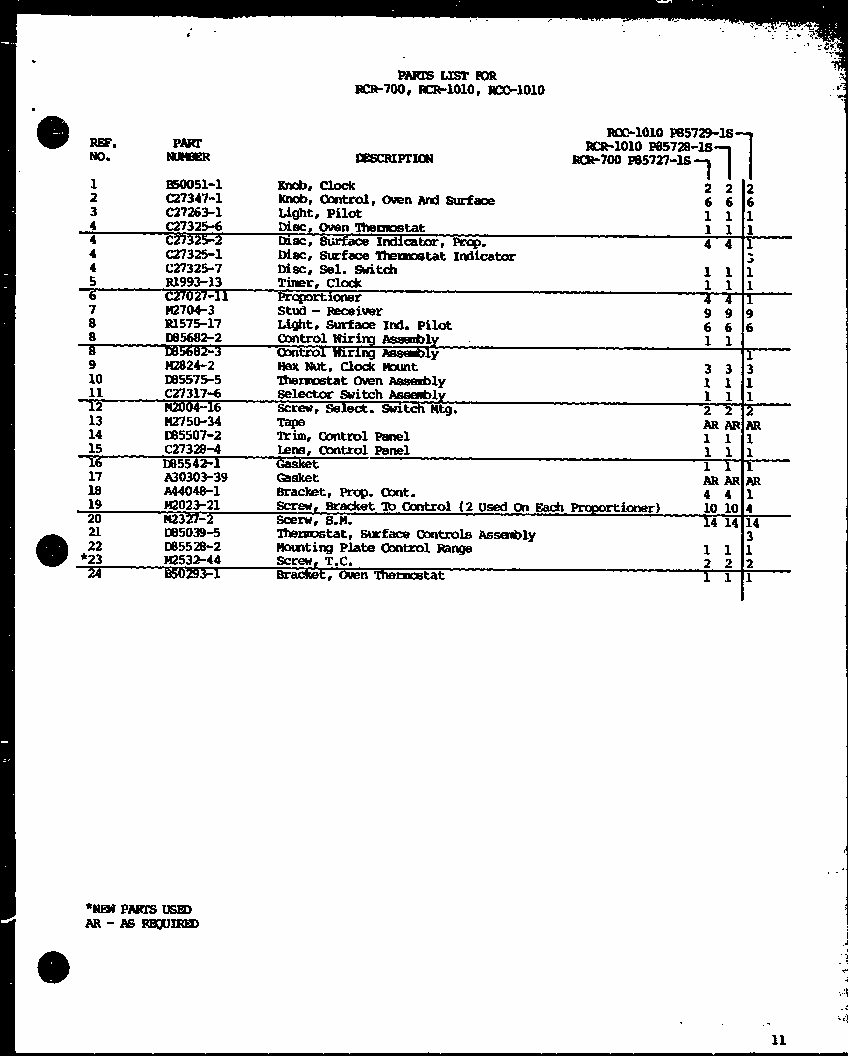 (rcr-700/p85727-1s) (rcr-1010/p85728-1s) (rcc-1010/p85729-1s) Diagram and Parts List for RVH-6 P85401-2S Amana Range