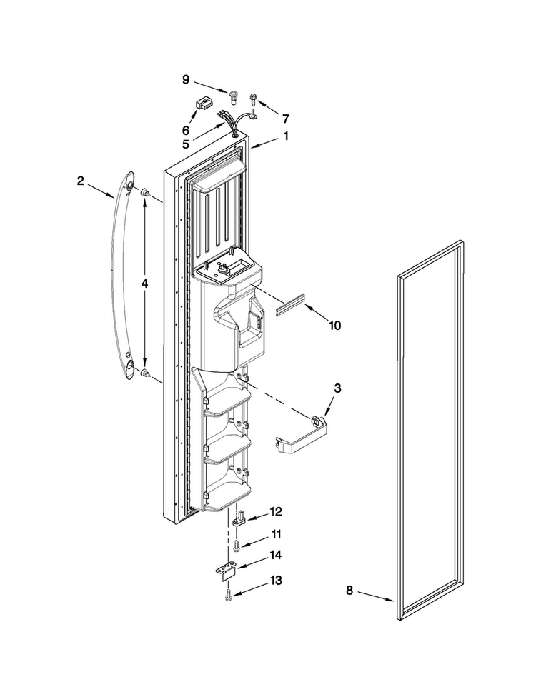 Freezer Door Parts Diagram and Parts List for MSD2550VES02  Maytag Refrigerator