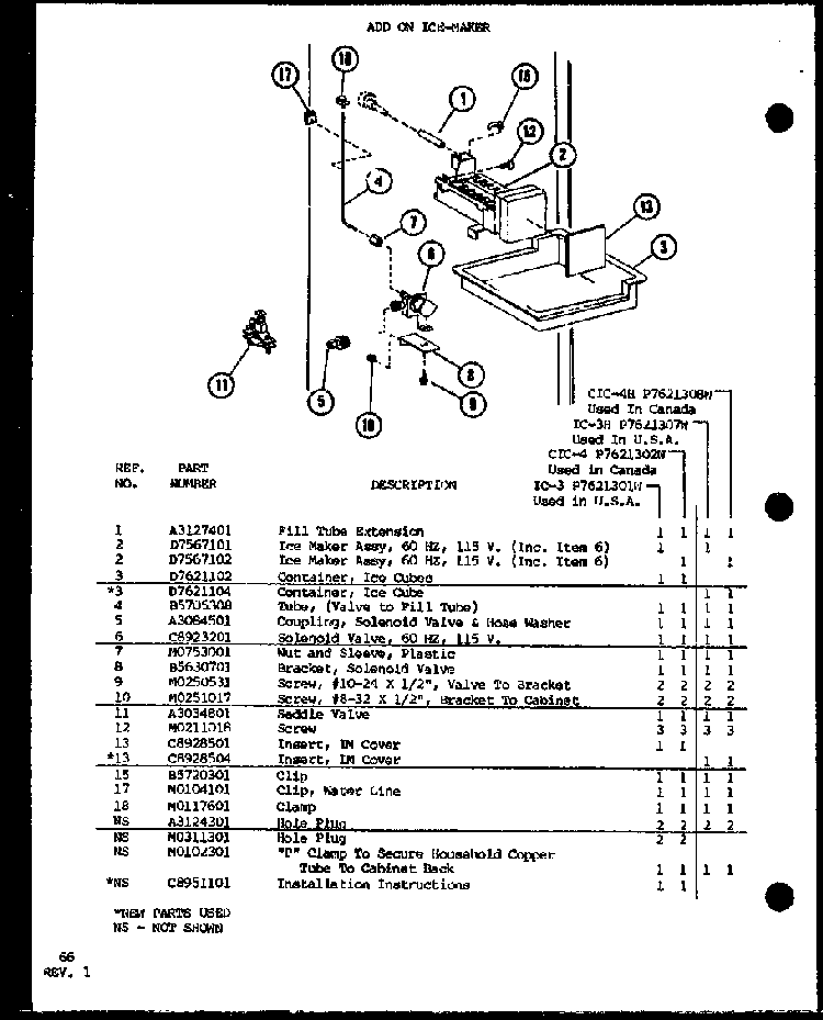 Section 25 Diagram and Parts List for CIC-4H-P7621308W  Amana Refrigerator