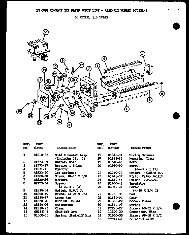 12 Cube Compact Ice Maker Diagram and Parts List for SDI22F-L-P7700011WL  Amana Refrigerator