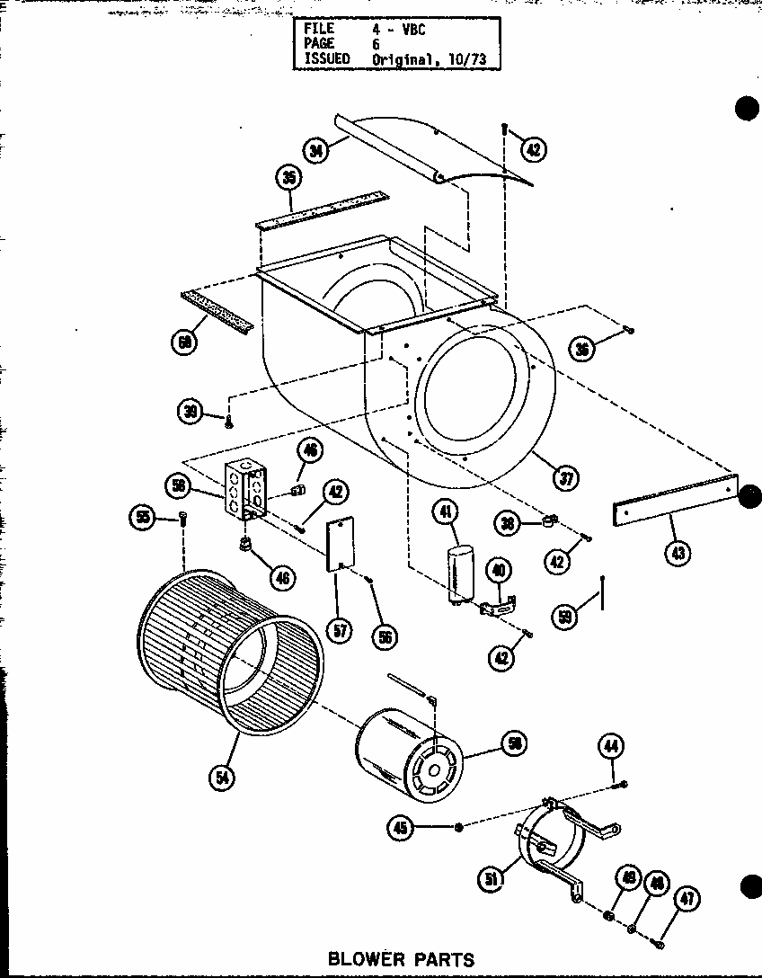 Blower Parts Diagram and Parts List for VBC-30 P54882-6 Amana Air Conditioner