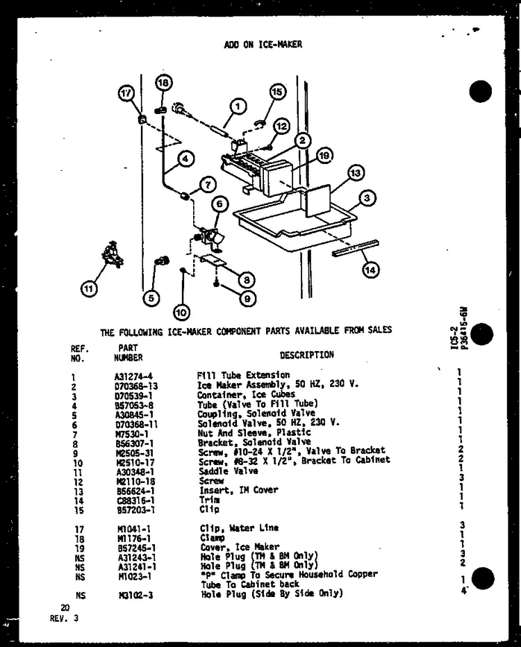 Add On Ice-maker Diagram and Parts List for IC5-2-P36415-6W  Amana Refrigerator