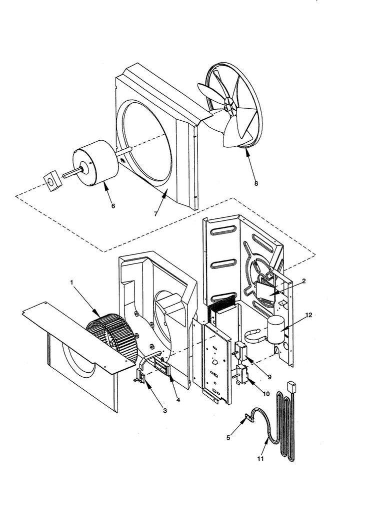 Fan And Control Assembly Diagram and Parts List for RC10190A1D PRC10190A1DD Amana Air Conditioner