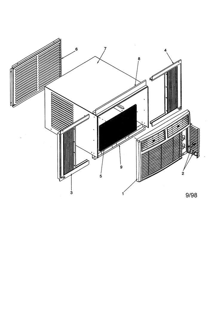 Outer Case Assembly Diagram and Parts List for RC08090A1D PRC08090A1DB Amana Air Conditioner