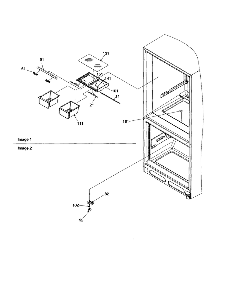 Crisper Assy And Freezer Control Diagram and Parts List for BRD18V1E-P1326501WB  Amana Refrigerator