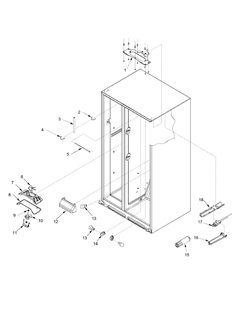 Evap Fan Assy And Lights Diagram and Parts List for XRSS264BW-PXRSS264BW0  Amana Refrigerator