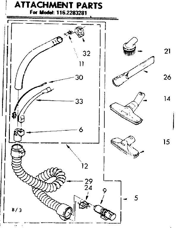Attachment Parts Diagram and Parts List for 1162283281  Kenmore Canister Vacuum