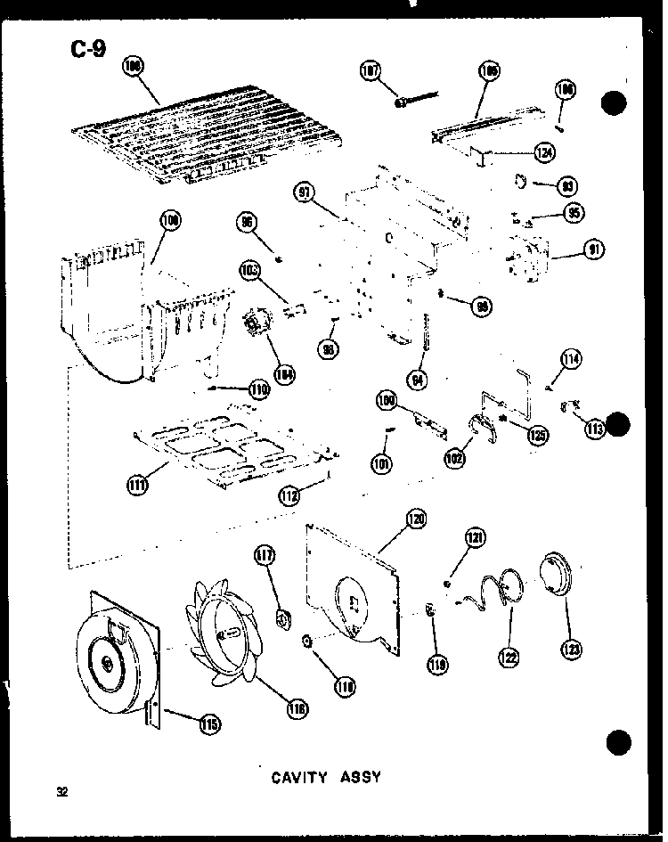 Cavity Assy Diagram and Parts List for SDI22W-P60350-32W  Amana Refrigerator