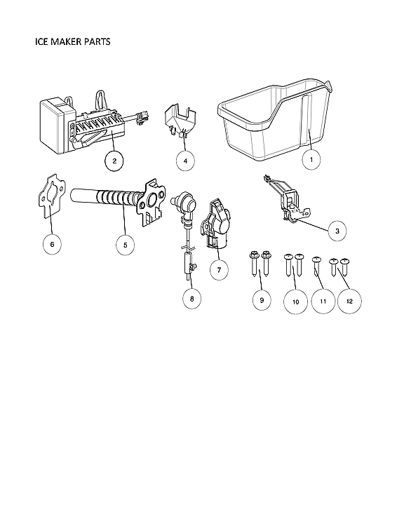 Ice Maker Parts Diagram and Parts List for 11160712911  Kenmore Refrigerator