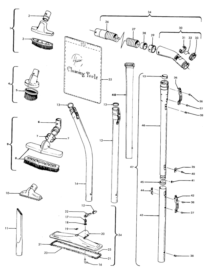Cleaningtools Diagram and Parts List for U4159  Hoover Upright Vacuum