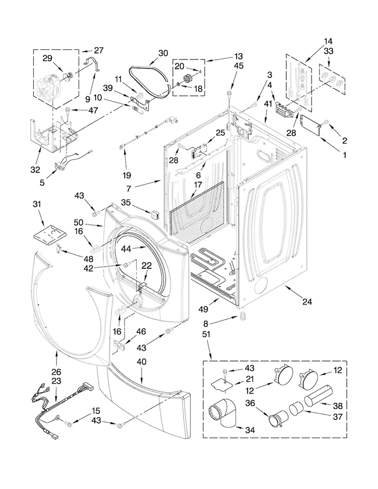 Cabinet Parts Diagram and Parts List for  Maytag Dryer