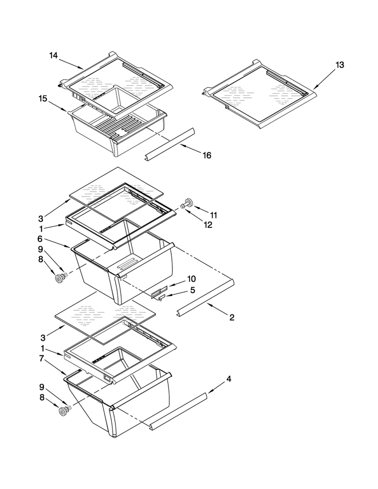 Refrigerator Shelf Parts Diagram and Parts List for MSD2274VEM01  Maytag Refrigerator