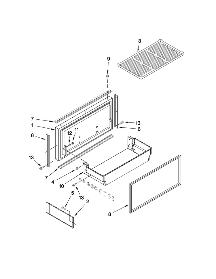 Freezer Door And Basket Parts Diagram and Parts List for  Jenn-Air Refrigerator