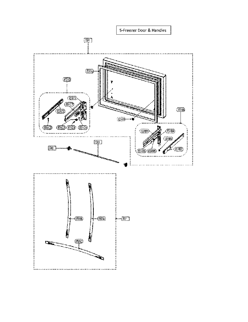 Freezer Door And Handles Diagram and Parts List for 11175032020  Kenmore Refrigerator