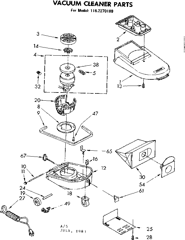 Base Assembly Diagram and Parts List for 1162270180  Kenmore Canister Vacuum