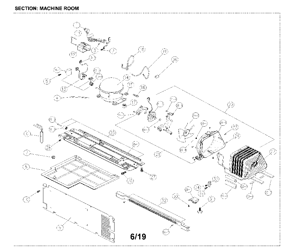 Machine Room Diagram and Parts List for 11161205713  Kenmore Refrigerator