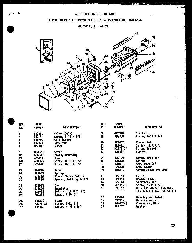 50 Cycle 8 Cube Compact Ice Maker Diagram and Parts List for SP19E-G-P74870-13WG  Amana Refrigerator