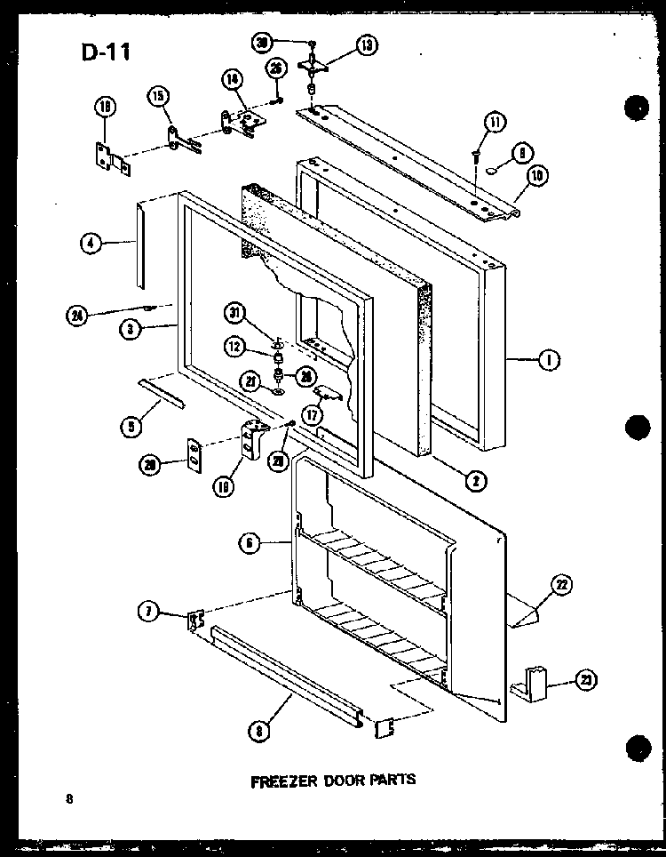 Freezer Door Parts Diagram and Parts List for ESBFC16D-C-P60235-23WC  Amana Refrigerator