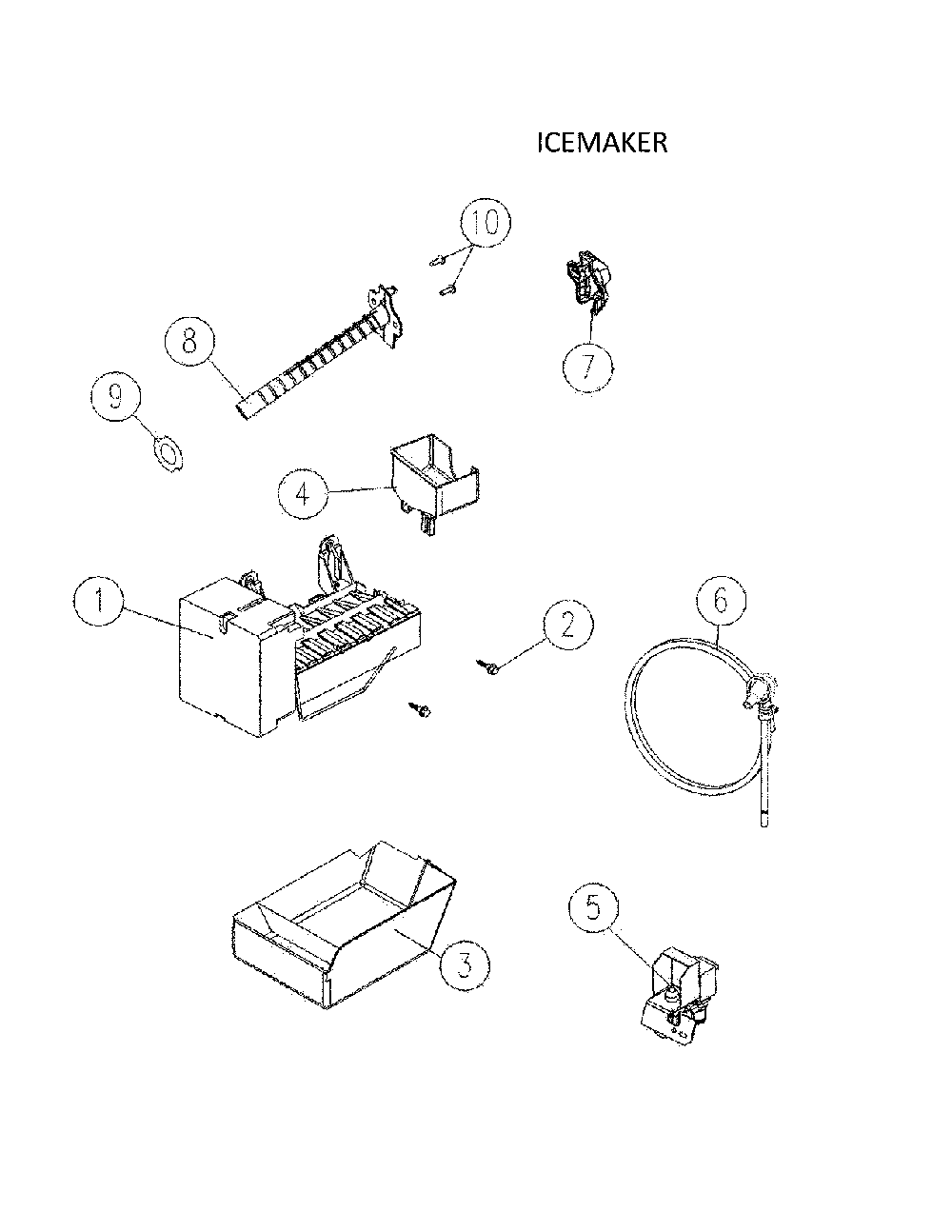 Icemaker Diagram and Parts List for 11160512911  Kenmore Refrigerator