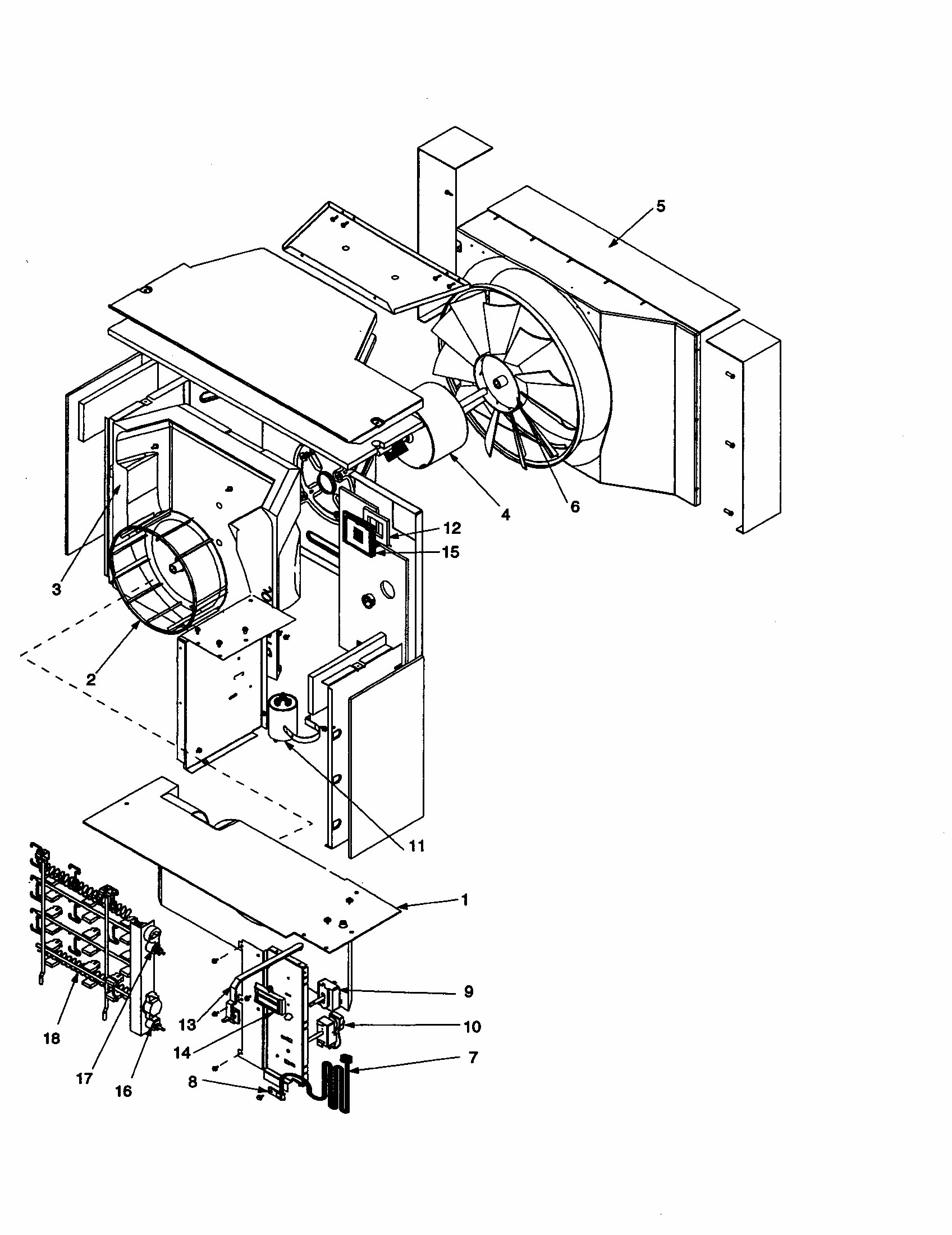 Fan And Control Assembly Diagram and Parts List for RE14010C2D REV C Amana Air Conditioner