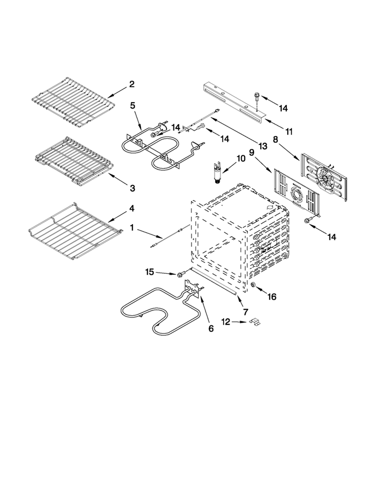 Internal Oven Parts Diagram and Parts List for  Jenn-Air Microwave