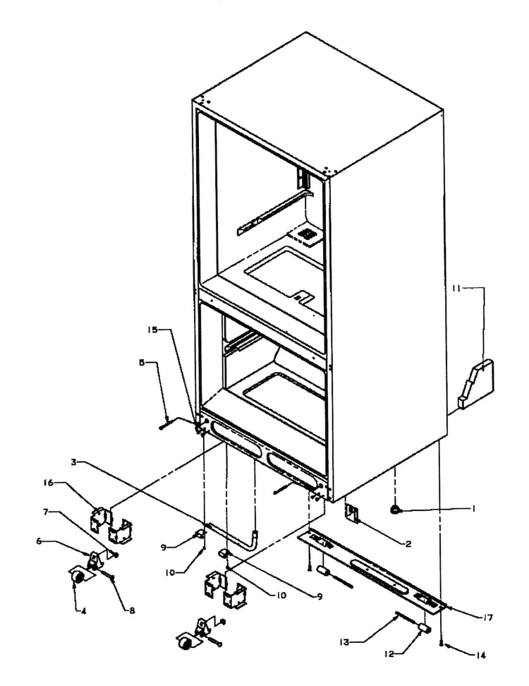 Rollers/drain Tub Diagram and Parts List for BZ22RE-P1161601WE  Amana Refrigerator