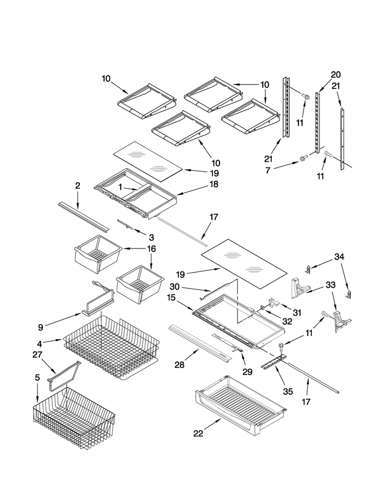 Shelf Parts Diagram and Parts List for ABB2227VEW1  Amana Refrigerator