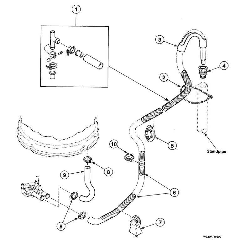 Drain Hoses Diagram and Parts List for SWT220WN1124  Speed Queen Washer