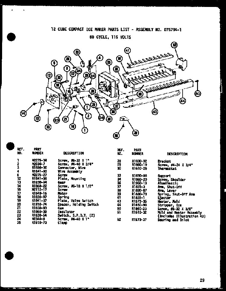12 Cube Compact Ice Maker Diagram and Parts List for SLDI25F-P7642102W  Amana Refrigerator