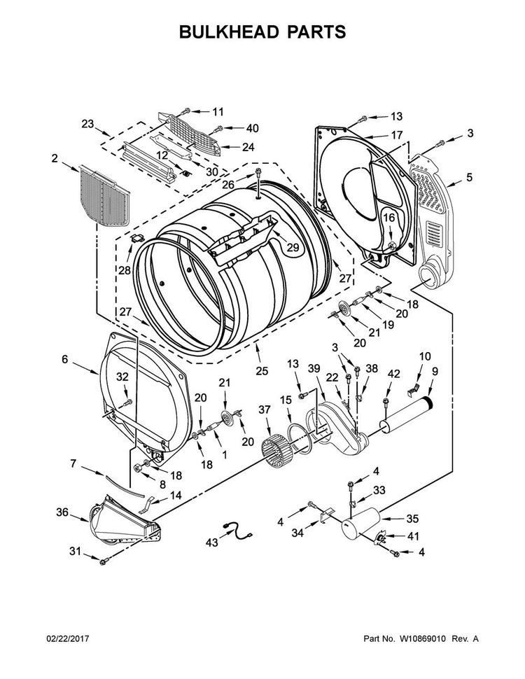 Bulkhead Parts Diagram and Parts List for MDG20PDAWW0  Maytag Dryer