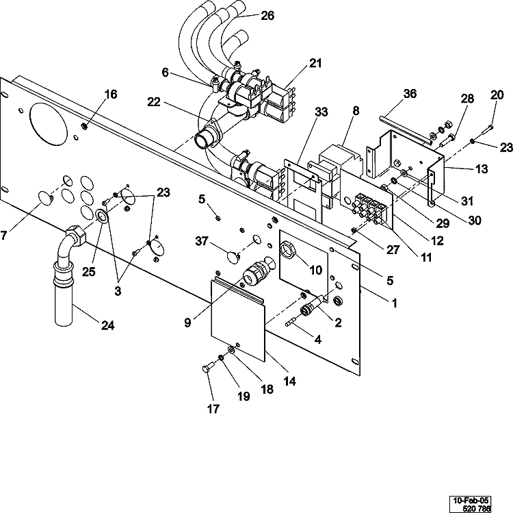 WATER VALVE & REAR PANEL Diagram and Parts List for  Maytag Washer
