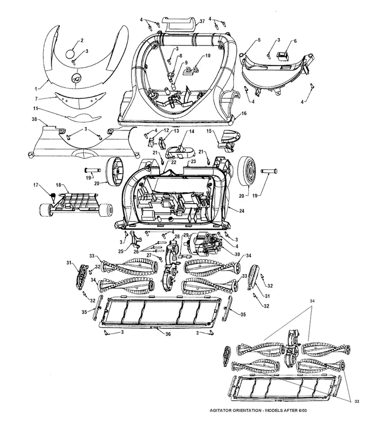 Agitator, Mainbody, Hood Diagram and Parts List for U8140-900  Hoover Upright Vacuum