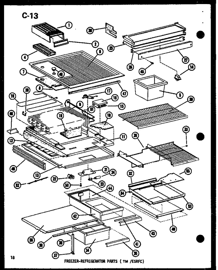 Freezer-refrigerator Parts Diagram and Parts List for ESR16E-G-P73953-27WG  Amana Refrigerator