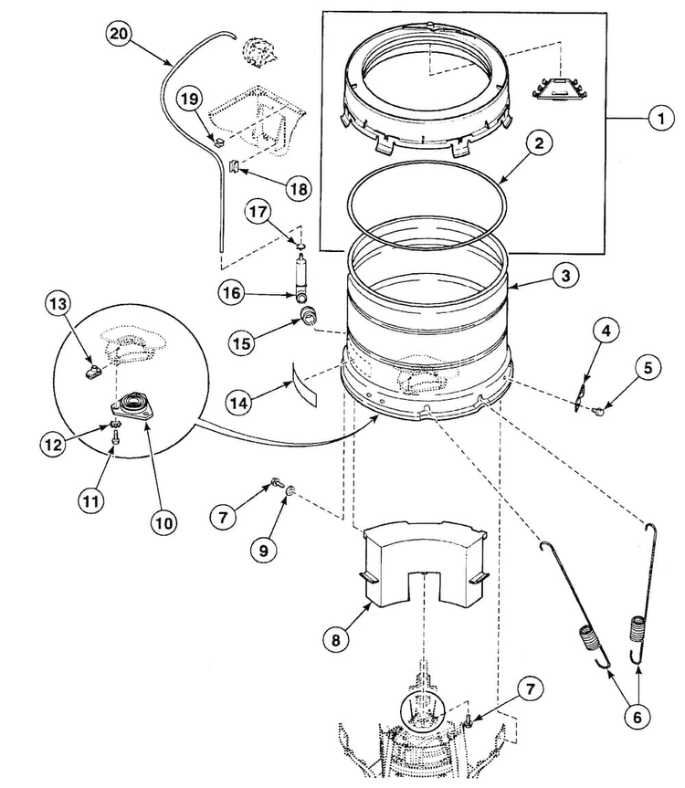 Tub Assy Diagram and Parts List for SWT221QA  Speed Queen Washer