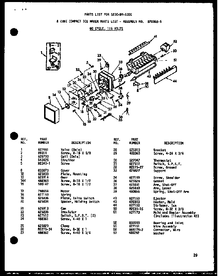 8 Cube Compact Ice Maker Diagram and Parts List for ESR22C-G-P73900-10WG  Amana Refrigerator