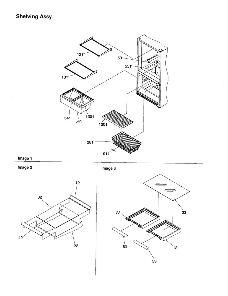 Shelving Assembly Diagram and Parts List for DRB1201AC-PDRB2101AC0  Amana Refrigerator