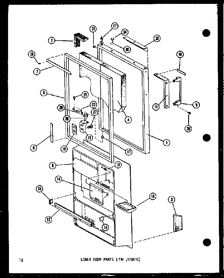 Lower Door Parts Diagram and Parts List for ESR14D-P73953-16W  Amana Refrigerator