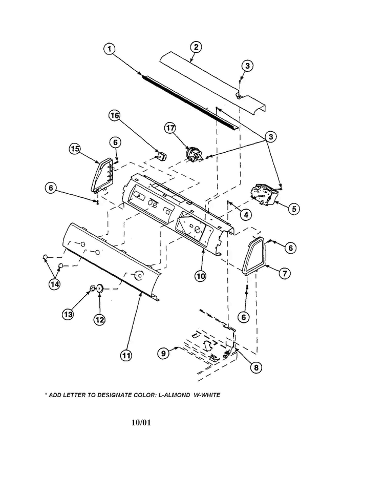 Graphic Panel, Control/controls Diagram and Parts List for  Amana Washer