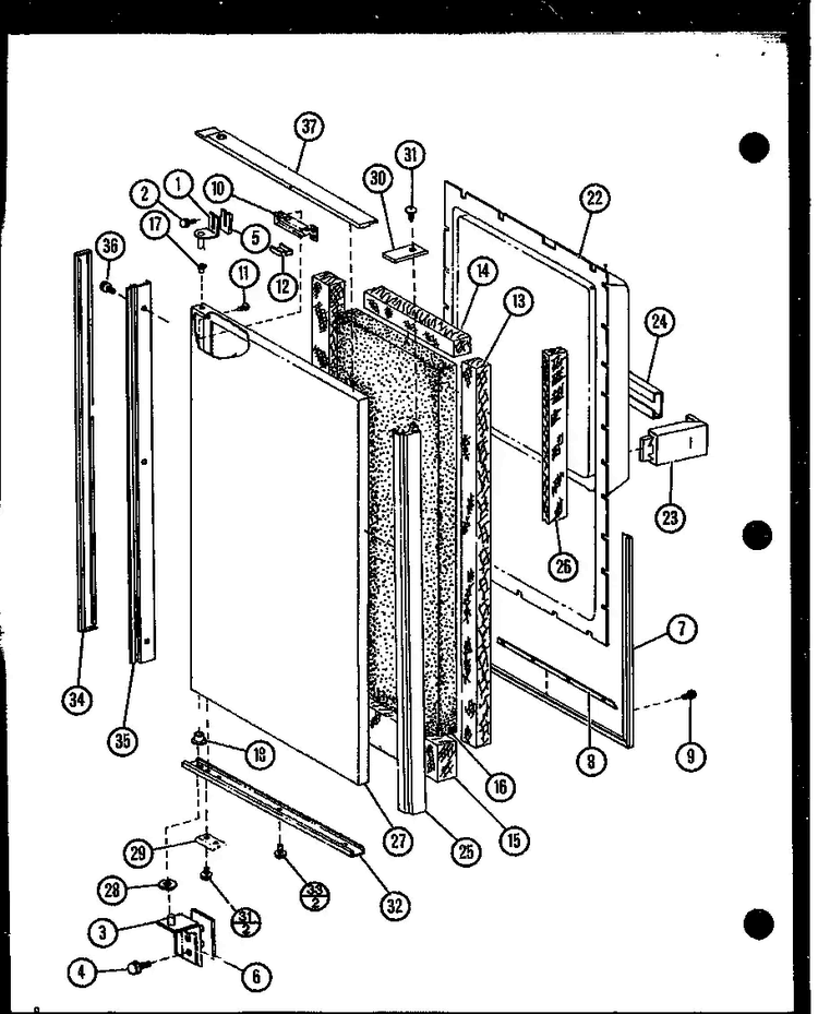 Lower Freezer Door Assembly Diagram and Parts List for SLDI25GL-P7642105WL  Amana Refrigerator