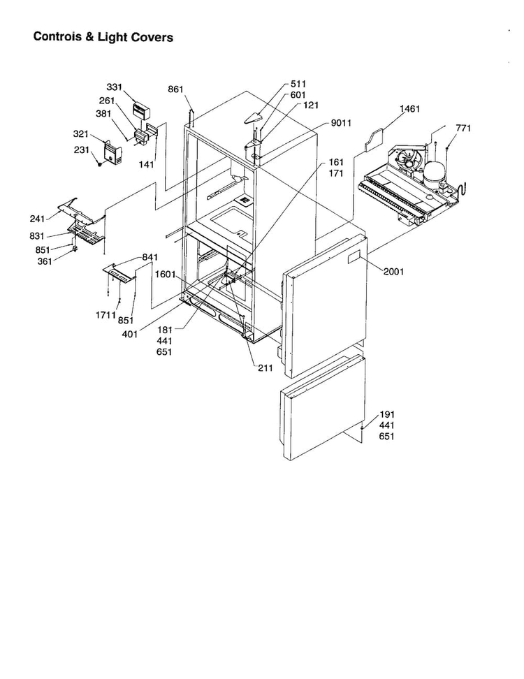 Controls And Light Covers Diagram and Parts List for DRB1201AC-PDRB2101AC0  Amana Refrigerator
