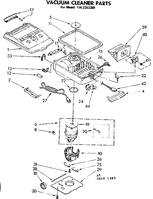 Base Assembly Diagram and Parts List for 1162283280  Kenmore Canister Vacuum