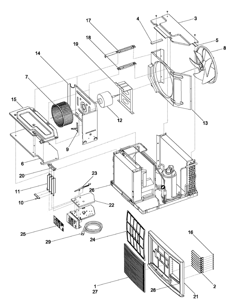 Chassis Assy Diagram and Parts List for AAC121STA0  Amana Air Conditioner